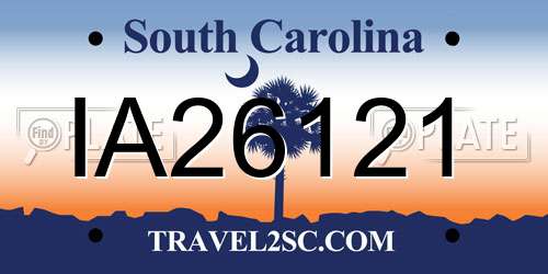 IA26121 South Carolina License Plate