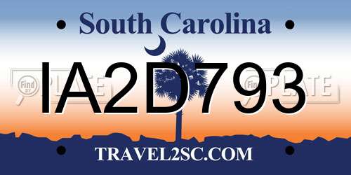 IA2D793 South Carolina License Plate
