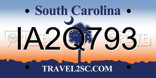 IA2Q793 South Carolina License Plate