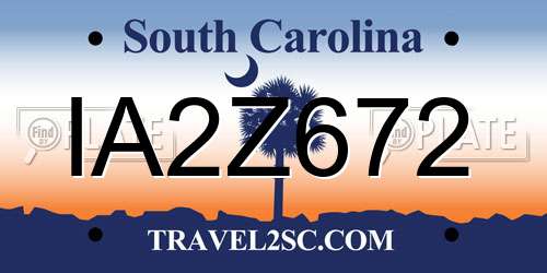 IA2Z672 South Carolina License Plate
