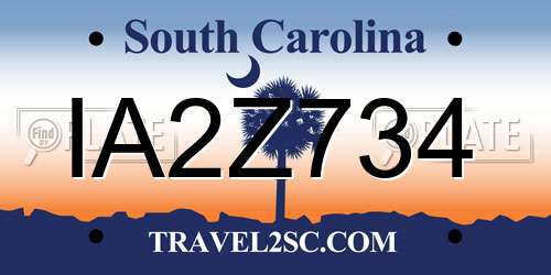 IA2Z734 South Carolina License Plate
