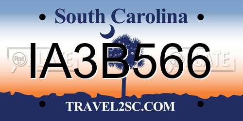 IA3B566 South Carolina License Plate