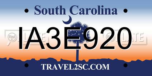 IA3E920 South Carolina License Plate