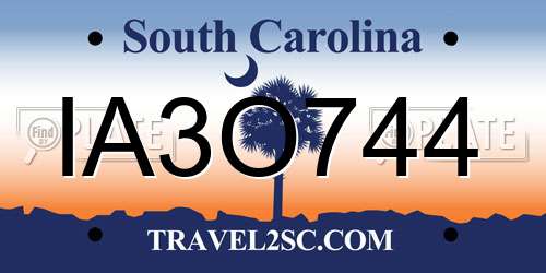 IA3O744 South Carolina License Plate