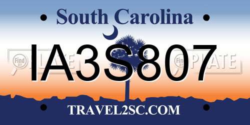IA3S807 South Carolina License Plate
