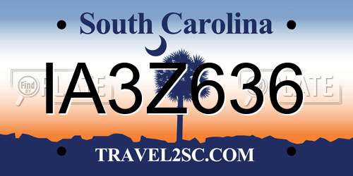 IA3Z636 South Carolina License Plate
