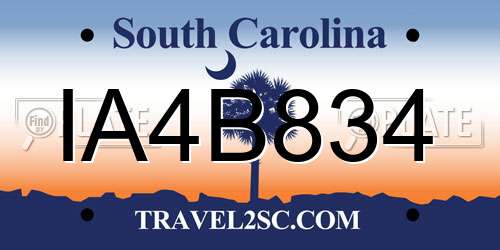 IA4B834 South Carolina License Plate