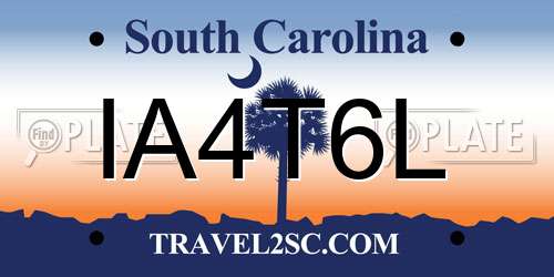 IA4T6L South Carolina License Plate