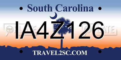 IA4Z126 South Carolina License Plate