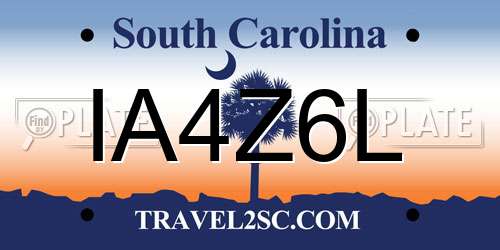 IA4Z6L South Carolina License Plate