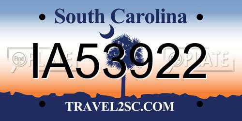 IA53922 South Carolina License Plate