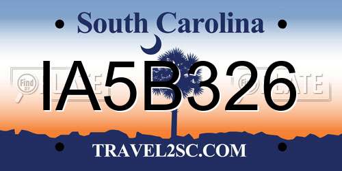 IA5B326 South Carolina License Plate