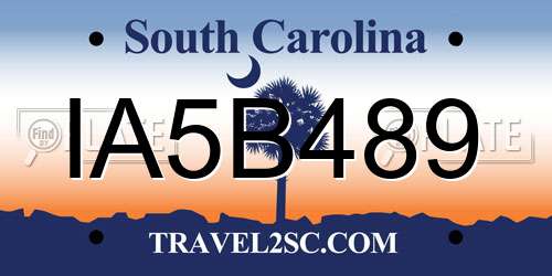 IA5B489 South Carolina License Plate