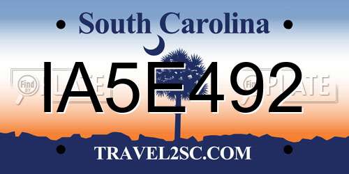 IA5E492 South Carolina License Plate