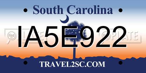 IA5E922 South Carolina License Plate