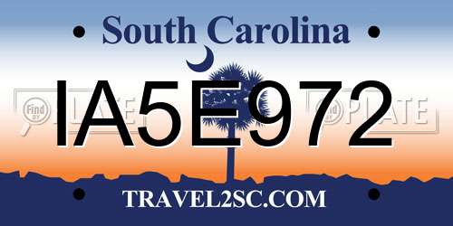 IA5E972 South Carolina License Plate