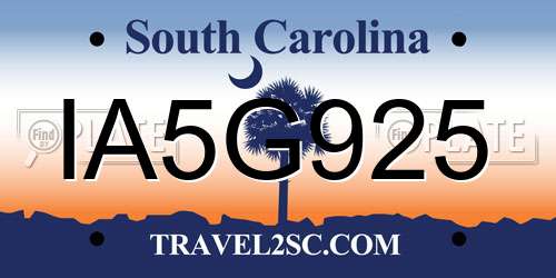 IA5G925 South Carolina License Plate