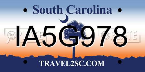 IA5G978 South Carolina License Plate