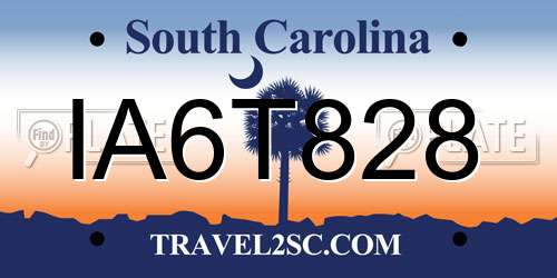 IA6T828 South Carolina License Plate