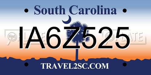 IA6Z525 South Carolina License Plate
