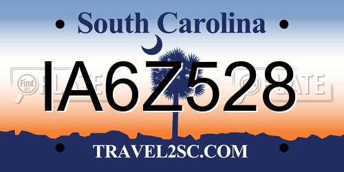 IA6Z528 South Carolina License Plate