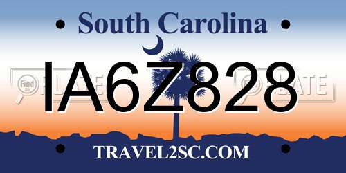 IA6Z828 South Carolina License Plate
