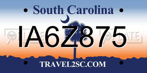 IA6Z875 South Carolina License Plate