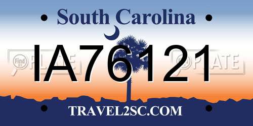 IA76121 South Carolina License Plate