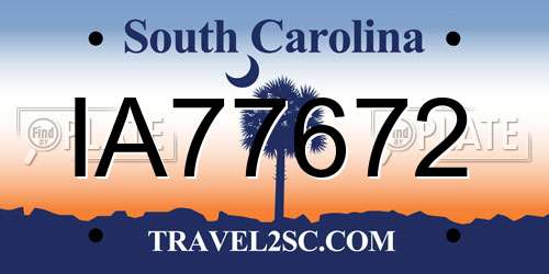 IA77672 South Carolina License Plate