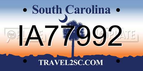 IA77992 South Carolina License Plate