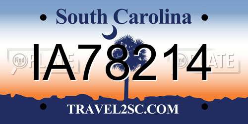 IA78214 South Carolina License Plate