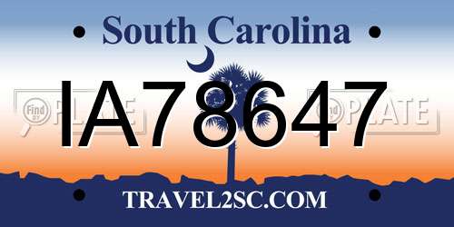 IA78647 South Carolina License Plate