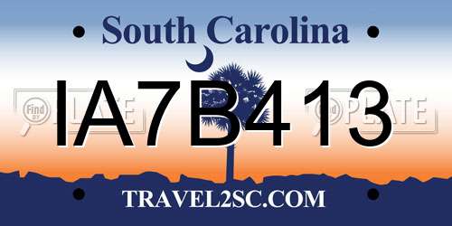 IA7B413 South Carolina License Plate