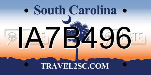 IA7B496 South Carolina License Plate