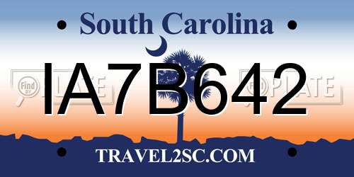 IA7B642 South Carolina License Plate