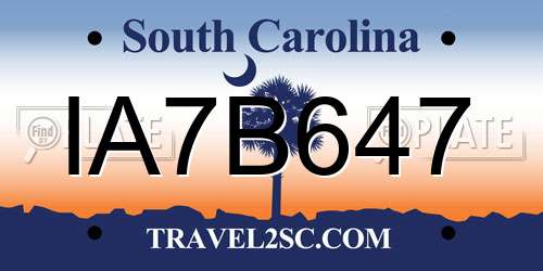 IA7B647 South Carolina License Plate