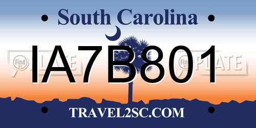 IA7B801 South Carolina License Plate