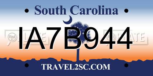 IA7B944 South Carolina License Plate