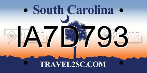 IA7D793 South Carolina License Plate