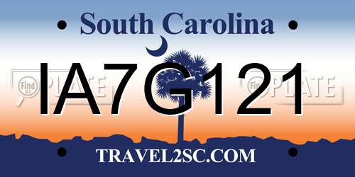 IA7G121 South Carolina License Plate