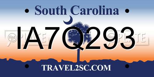 IA7Q293 South Carolina License Plate