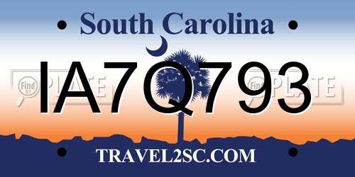 IA7Q793 South Carolina License Plate