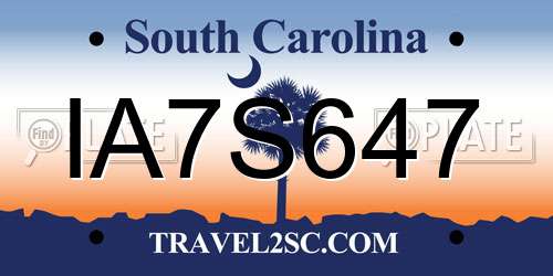 IA7S647 South Carolina License Plate