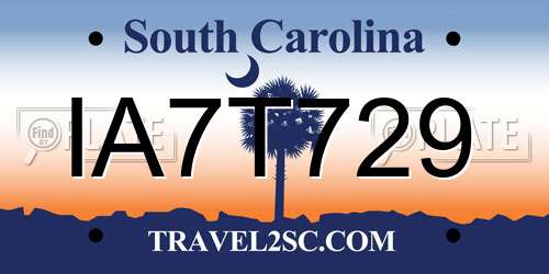 IA7T729 South Carolina License Plate
