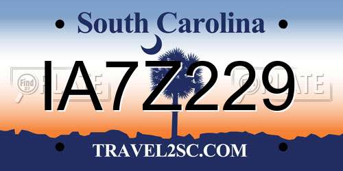 IA7Z229 South Carolina License Plate