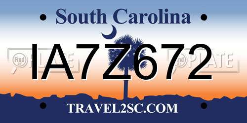 IA7Z672 South Carolina License Plate