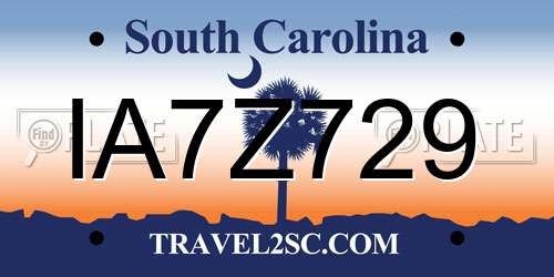 IA7Z729 South Carolina License Plate