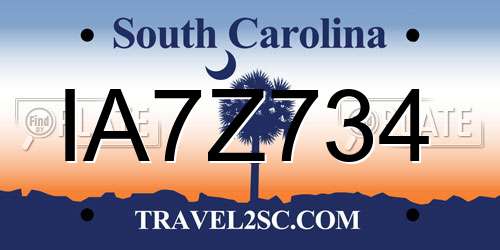IA7Z734 South Carolina License Plate