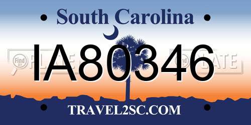 IA80346 South Carolina License Plate