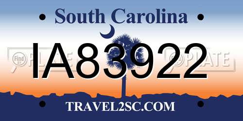 IA83922 South Carolina License Plate